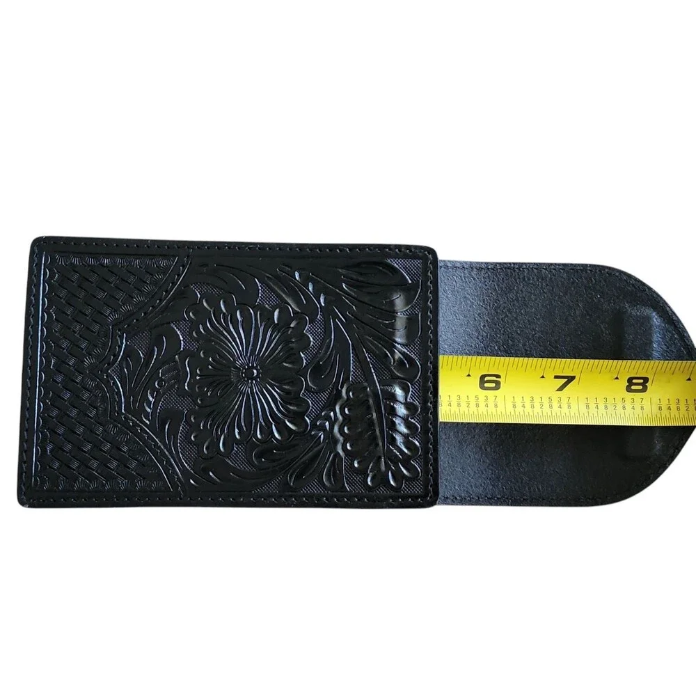 Ranger Belt Co Black Leather Phone Case Tooled Magnetic Closure Clip Vertical